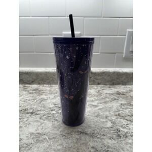 Starbucks‎ Halloween Eyes in the Dark Purple Cold Cup Tumbler 24oz 2022 w/ Straw